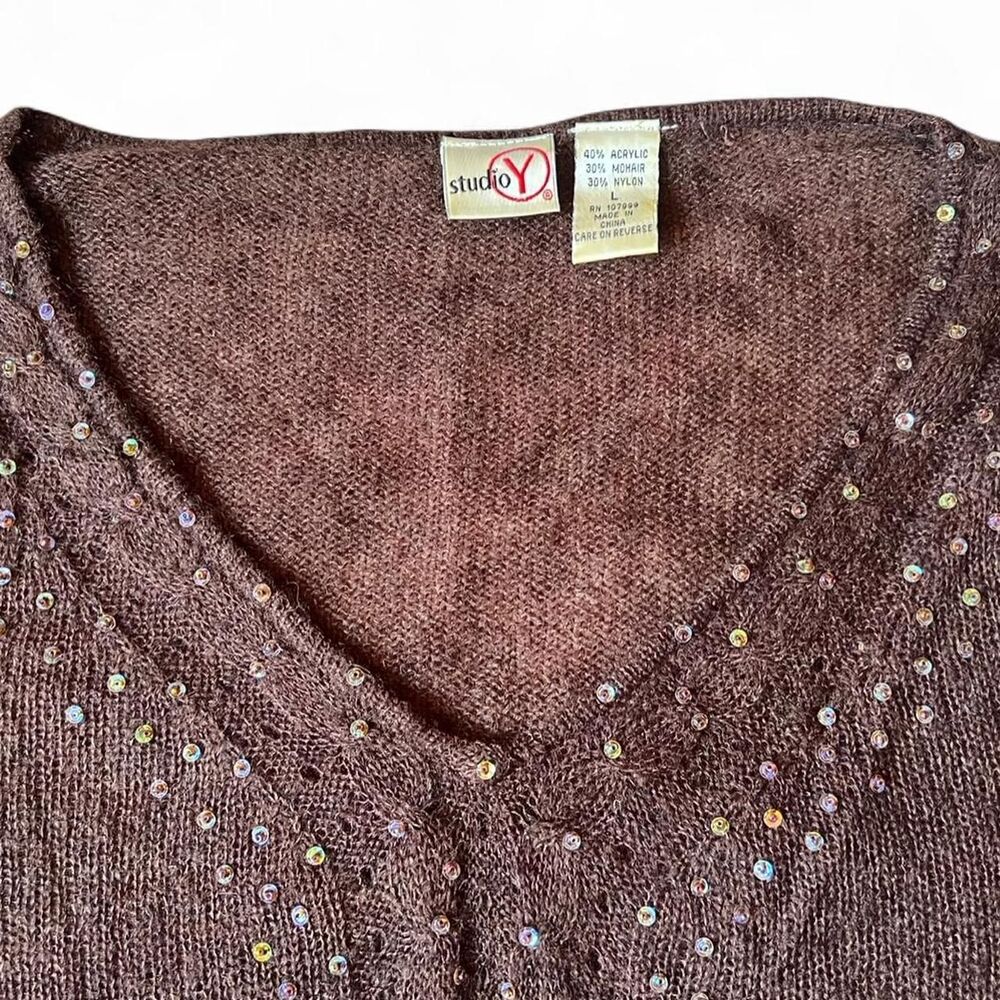 Vintage Semi- sheer Brown sequin embellished mohair blend knit sweater - Picture 7 of 8